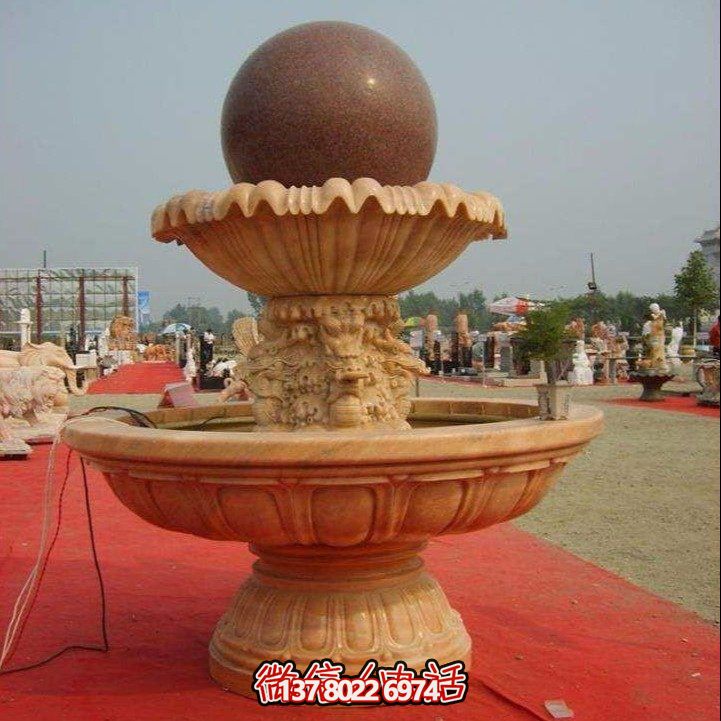 經(jīng)典中式風(fēng)水球，黃銹巖浮雕噴泉水