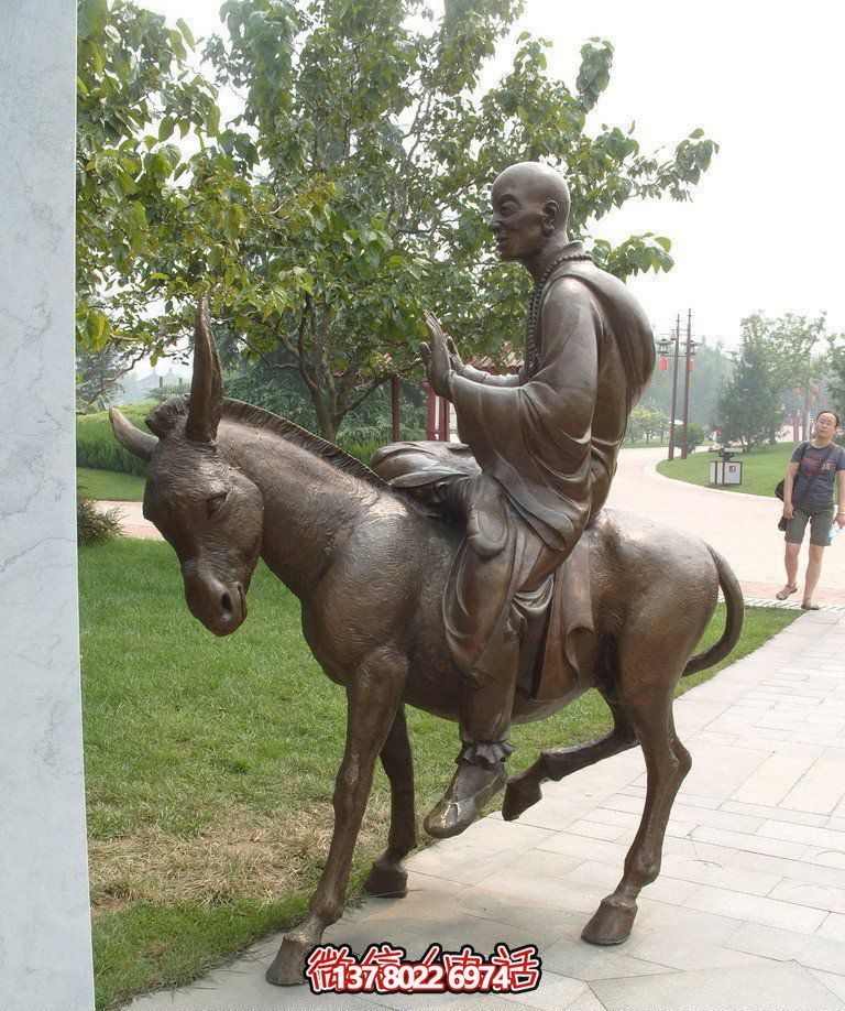 銅雕塑和尚著毛驢騎，精美雕塑，祥和園林