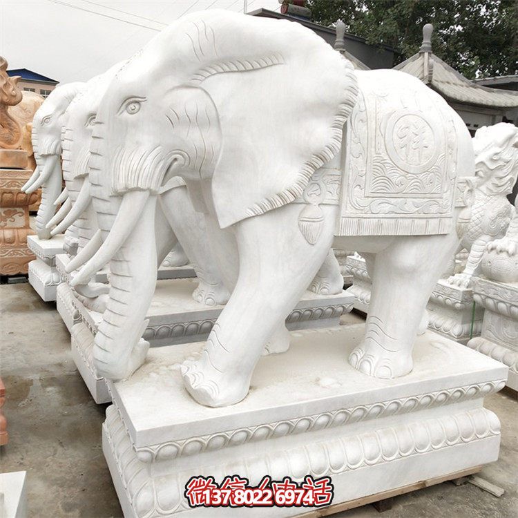 精美石雕大象雕塑，點綴別墅小區(qū)，增添大理石的高貴氣派