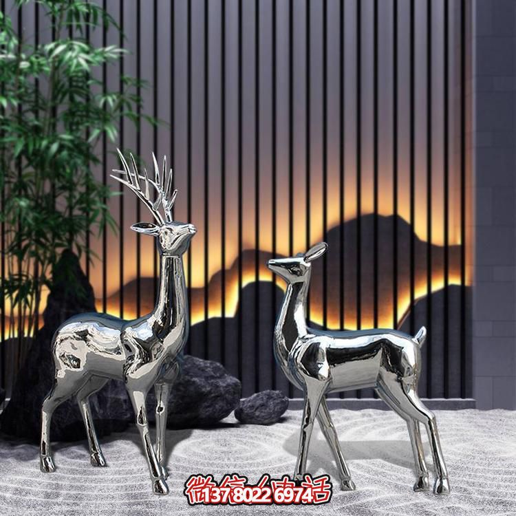 不銹鋼梅花鹿雕塑，藝術抽象精美戶外景觀裝飾
