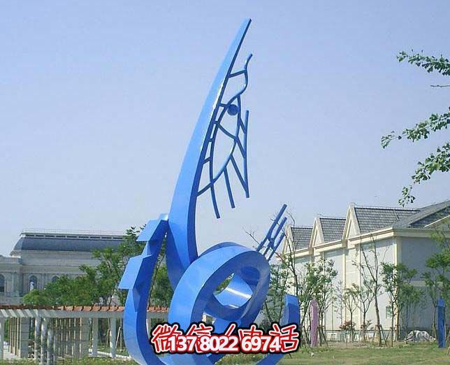 藍(lán)色不銹鋼魚雕塑，簡約裝飾街道