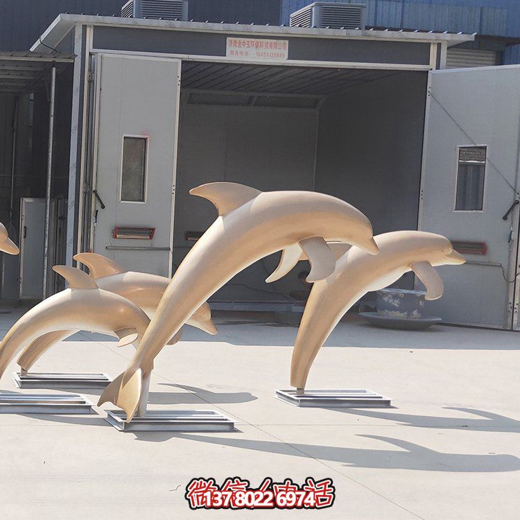 高端不銹鋼海豚雕塑，為售樓部門口增添完美視覺
