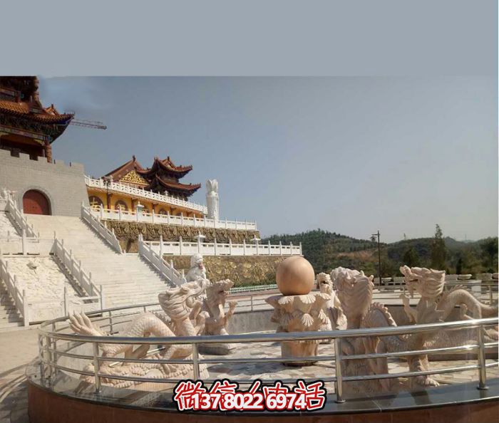 藝術(shù)燈光的魔力，紅龍戲球風(fēng)大型噴泉石雕秀