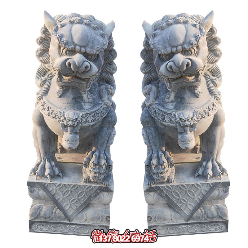 經典石雕大理獅子雕塑，精致祠堂裝飾