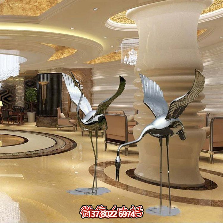 不銹鋼雕塑火烈鳥，鏡面抽象園林裝飾