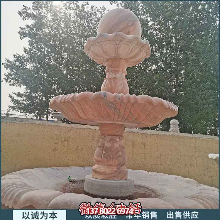 紅大理石石雕園林噴泉，展現(xiàn)絢爛晚霞