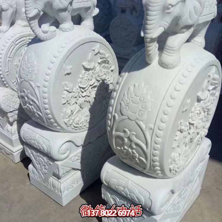 漢白玉小象石雕抱鼓，為您的別墅庭院增添優(yōu)雅氣息