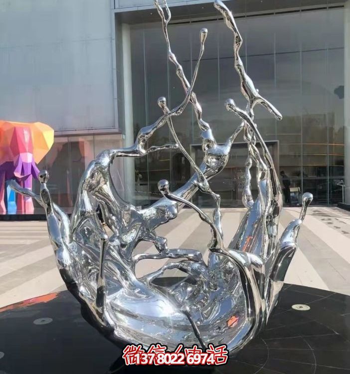 不銹鋼抽象海浪噴泉水景雕塑，開啟精致戶外新景觀
