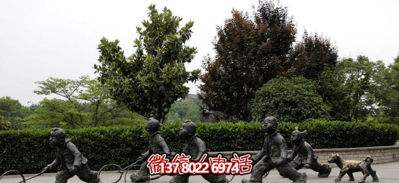 推鐵環(huán)，兒童奔跑，公園雕塑銅雕