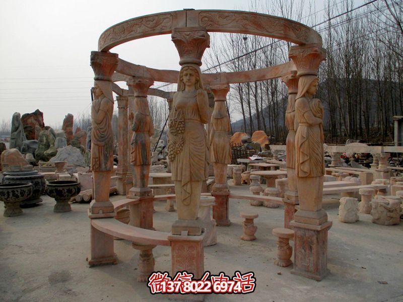 歐式?jīng)鐾?，圓形露天人物石柱擺放城市廣場裝飾