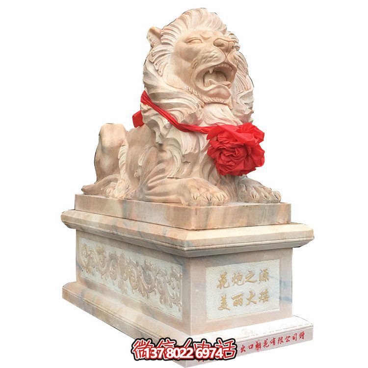 獅子大理石雕塑擺件，精美園林景觀裝飾