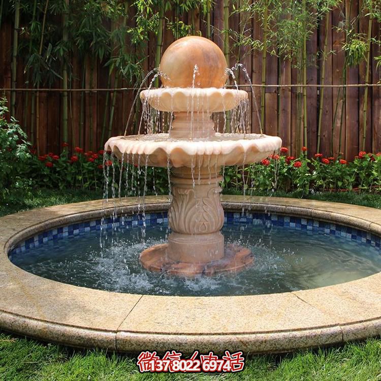 晚霞之紅，流水之?dāng)[件，噴泉之雕塑