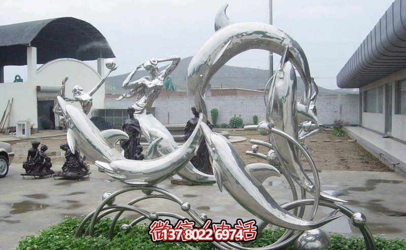 一群活躍海豚，為游樂園帶來更多樂趣——不銹鋼海豚雕塑