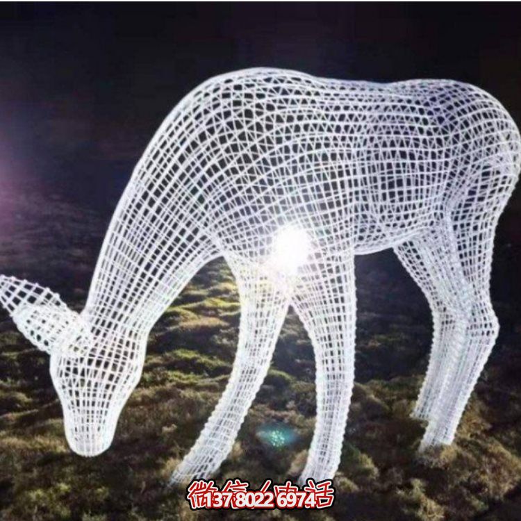 鏤空不銹鋼幾何梅花鹿雕塑，創(chuàng)意戶外擺件