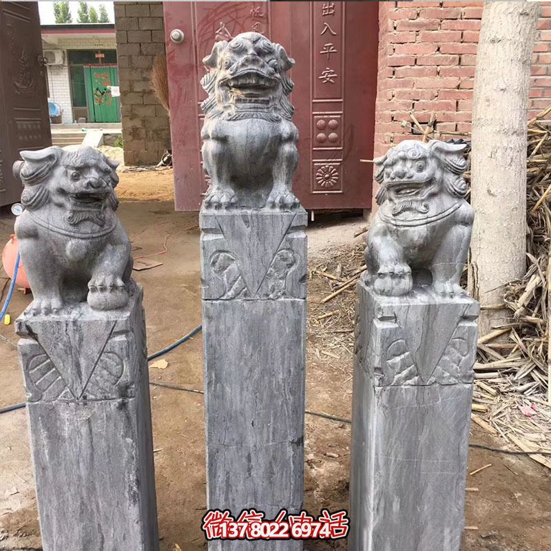 經(jīng)典仿古石獅子拴馬柱擺件，點(diǎn)綴園林
