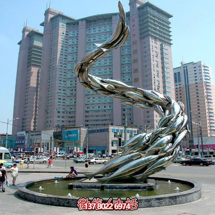 大型水景觀雕塑，螺旋游水魚群擺放