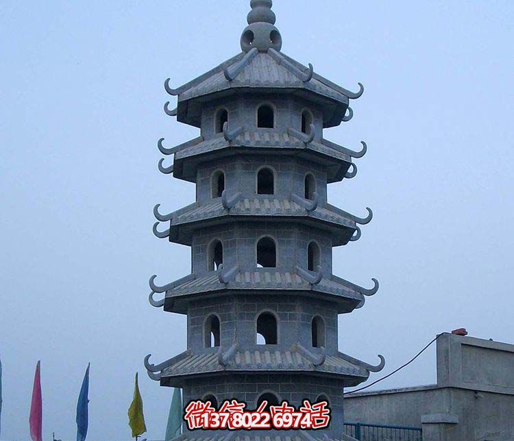 古典寶塔景觀園林，精美石雕青石多層搭配