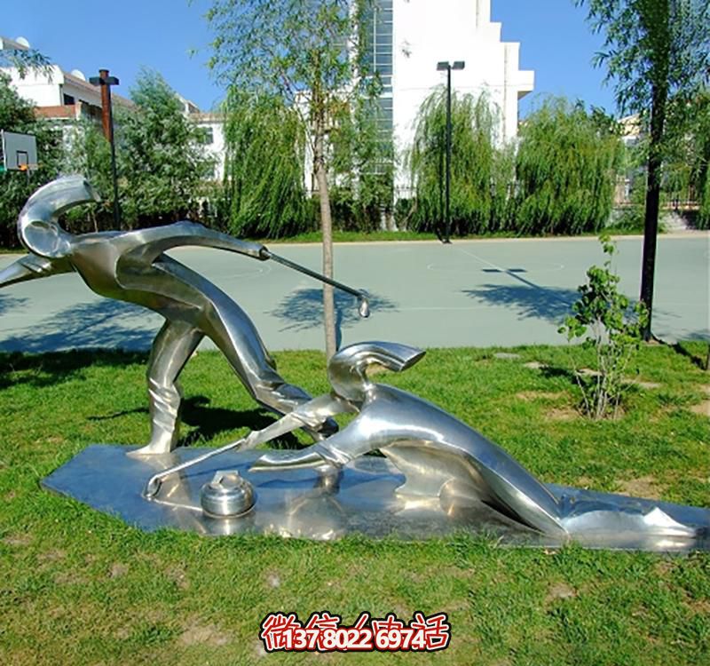 不銹鋼冰壺雕塑，點(diǎn)綴小區(qū)花園，創(chuàng)造休閑運(yùn)動(dòng)空間