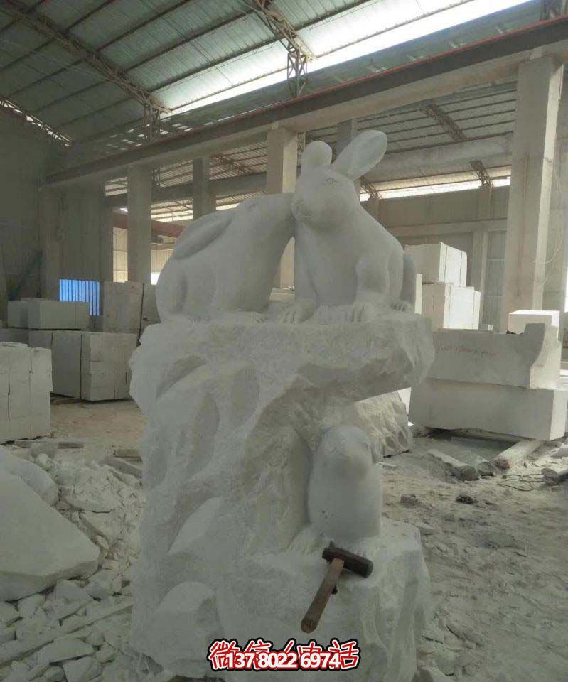 名門大號(hào)石雕兔子雕塑，高端裝飾您的別墅