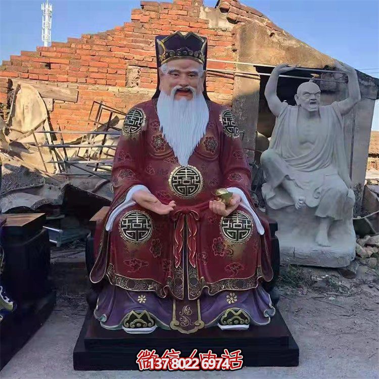 玻璃鋼彩繪財(cái)神雕塑，為景區(qū)寺廟供奉