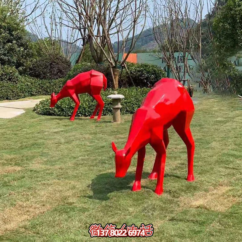 玻璃鋼梅花鹿雕塑裝飾品，紅色景觀裝飾