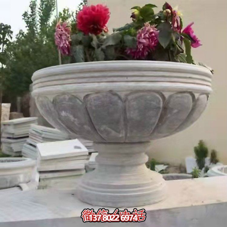 精美大理石石雕花缽，讓您的別墅、小區(qū)、戶外更加美觀