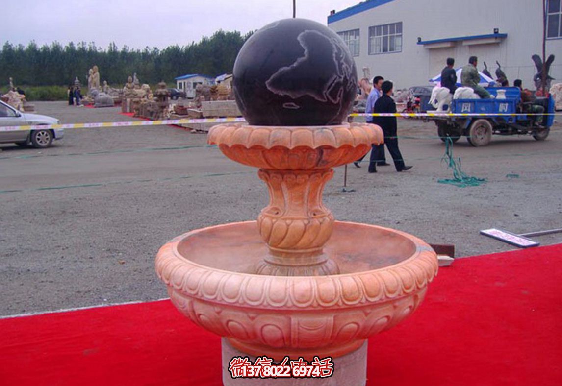 精美小型庭院風(fēng)水盆景石雕晚霞紅風(fēng)水球