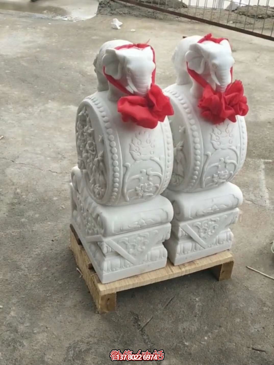 漢白玉吉祥小象雕塑，石門口擺放門墩