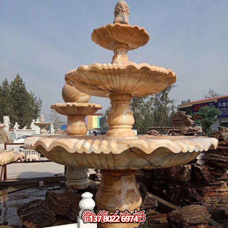紅石材雕刻層噴泉，點(diǎn)綴天然晚霞水園林