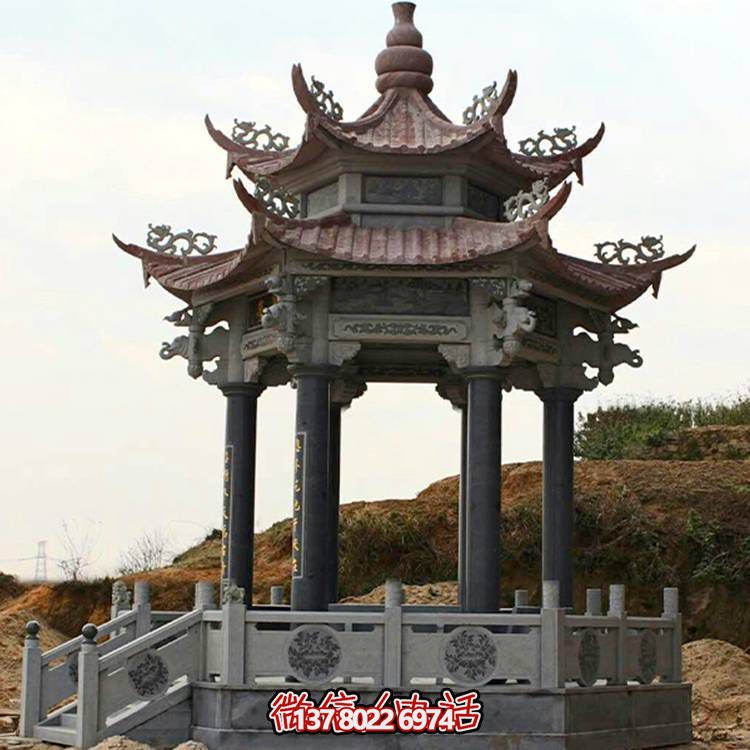 古典風格二層涼亭，青石雕刻仿古園林戶外擺放