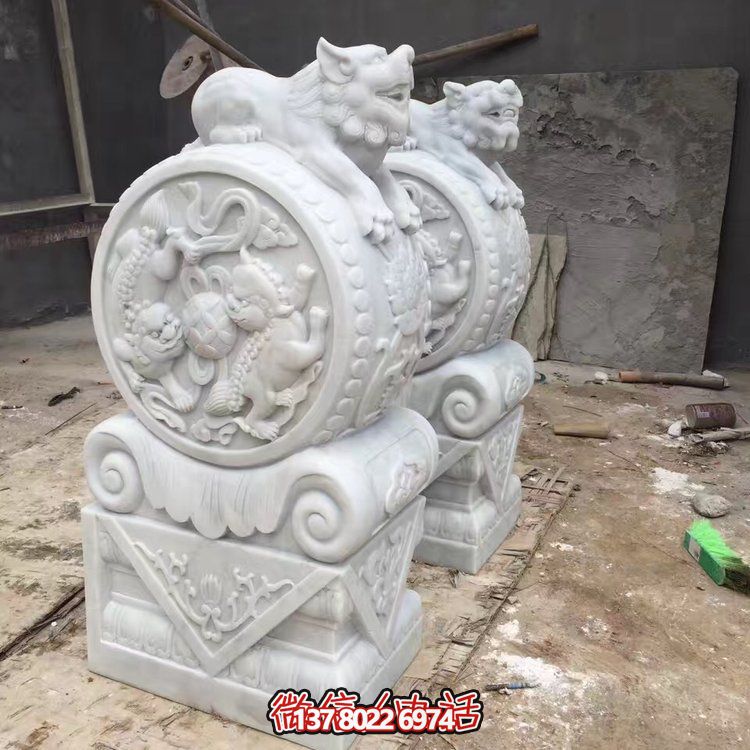 精美大理石石雕抱鼓雕塑，裝點(diǎn)別墅庭院門口