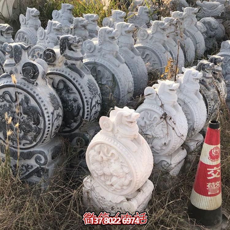 仿古青石獅子抱鼓石擺件，鎮(zhèn)宅庭院門口裝飾