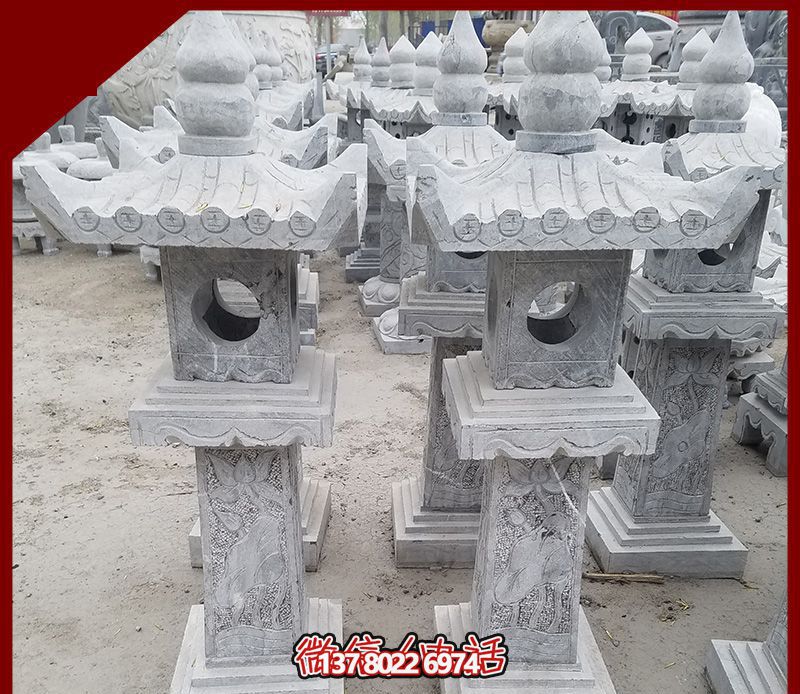 仿古石雕燈籠，裝飾戶外寺廟
