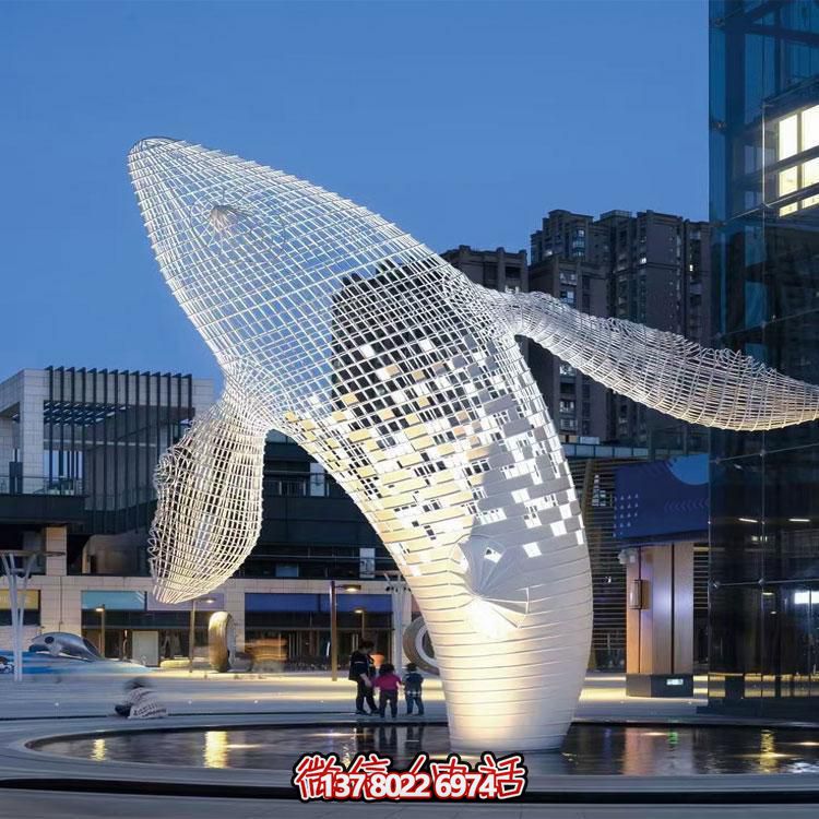精美的大型不銹鋼網(wǎng)格鯨魚雕塑，綴點(diǎn)你的戶外空間