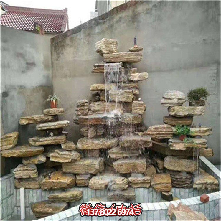 大型立式層流水假山石造景，給你驚艷的室外庭院廣場