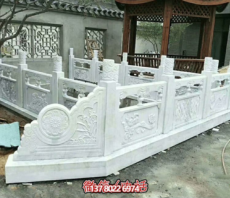 唯美古典庭院，池塘裝飾雕塑，漢白玉欄桿