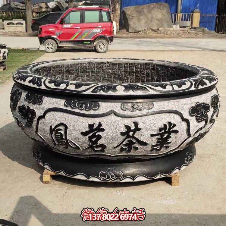 仿古青石荷花水缸，配合庭院戶外，點(diǎn)綴人間養(yǎng)魚園