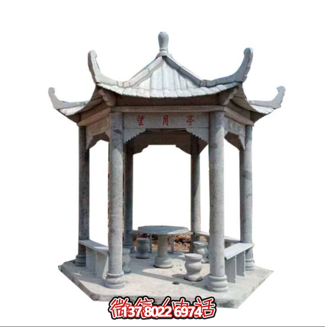 美麗月夜，精美石雕亭子