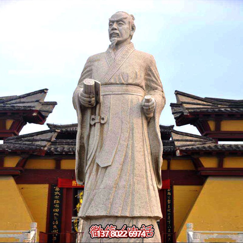 廣場學?；▓@砂巖石戰(zhàn)國時期思想家孟子雕塑像