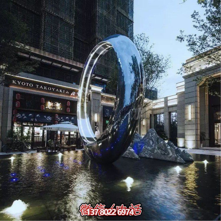 不銹鋼圓環(huán)，水景噴泉裝飾燈光雕塑