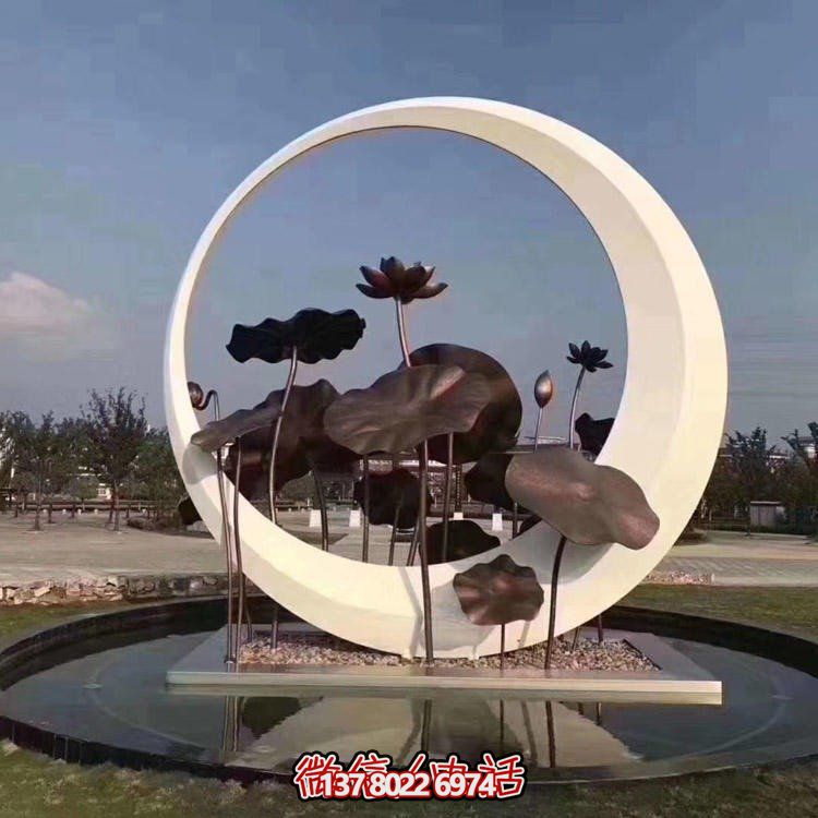 地產(chǎn)廣場(chǎng)不銹鋼創(chuàng)意荷葉戶外園林圓環(huán)雕塑