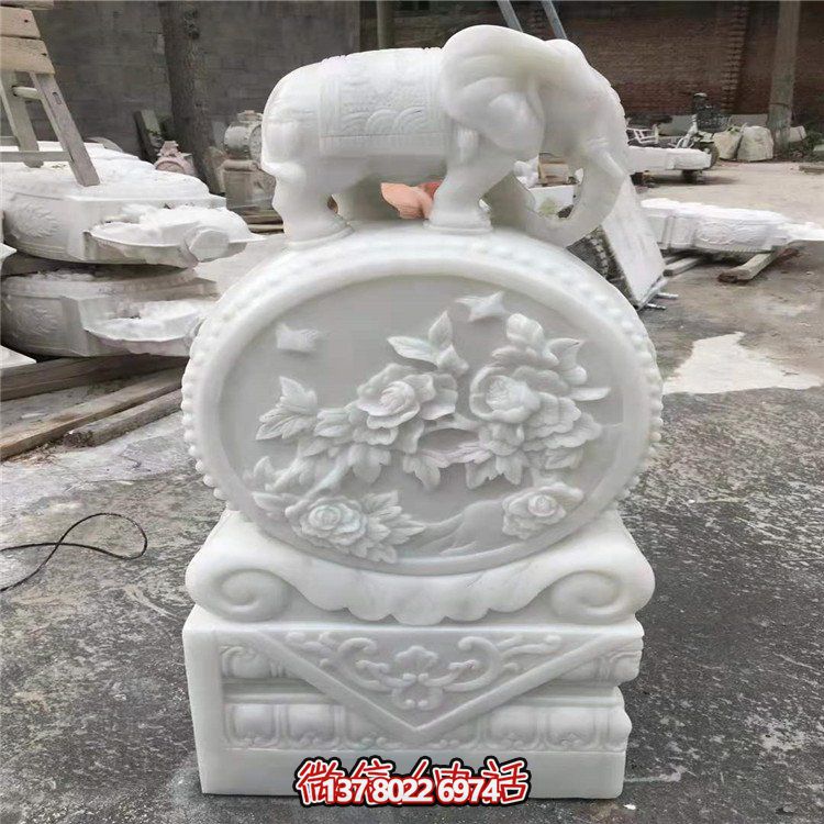 天然漢白玉大理石雕刻小象庭院門(mén)口擺放門(mén)墩抱鼓石