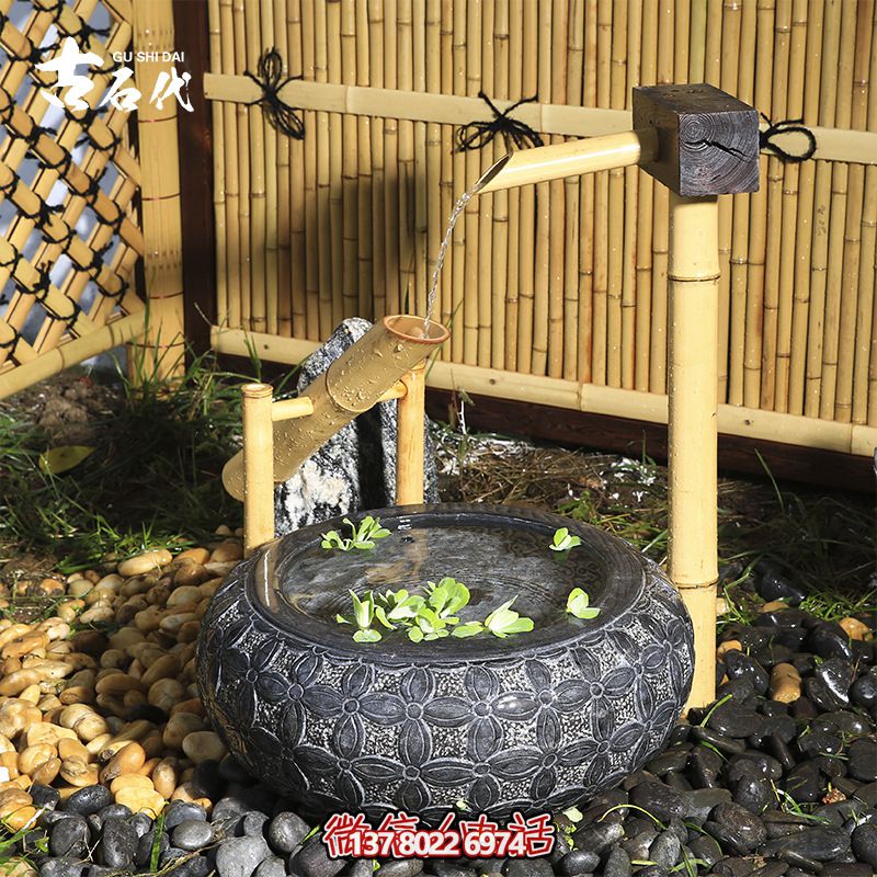 戶外魚缸景觀水槽庭院創(chuàng)意石盆缽流水?dāng)[件石槽裝飾擺件