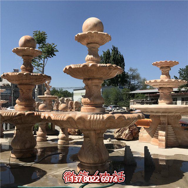 戶(hù)外別墅流水?dāng)[件晚霞紅風(fēng)水球噴泉雕塑