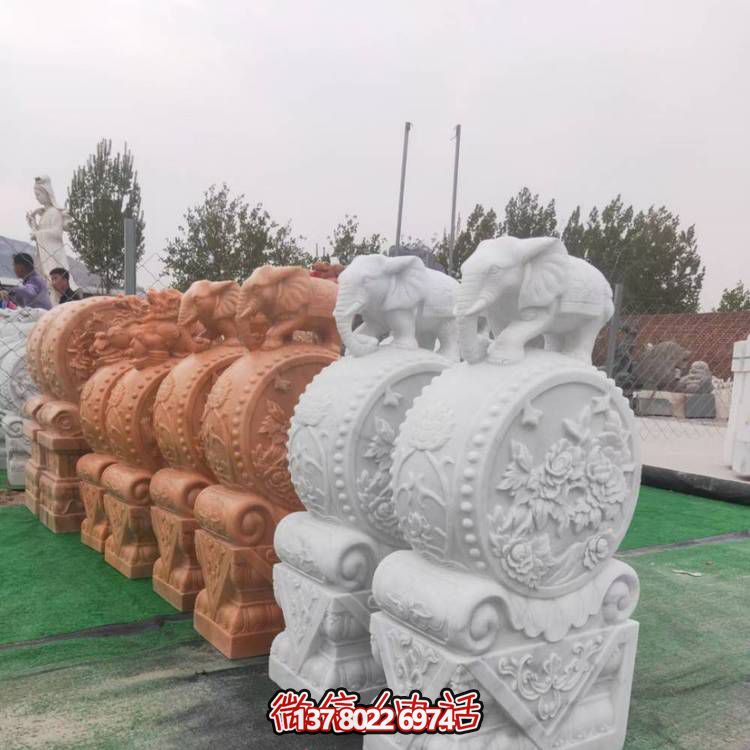 企業(yè)大門(mén)擺放大理石雕刻小象抱鼓石雕塑