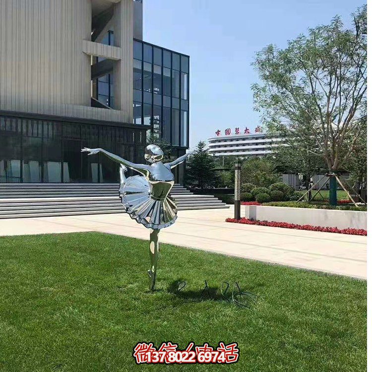 不銹鋼芭蕾女孩，鏡面跳舞女孩雕塑