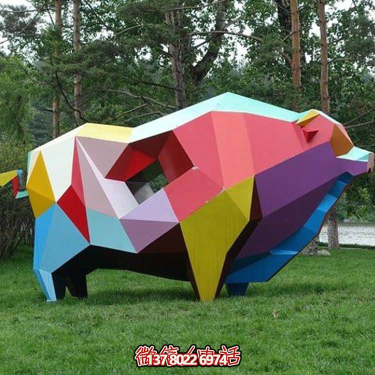 戶(hù)外花園不銹鋼彩繪幾何抽象動(dòng)物雕塑