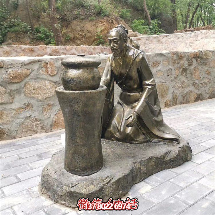 煎藥古代人物，中醫(yī)文化熬制中藥玻璃鋼仿銅情景雕塑