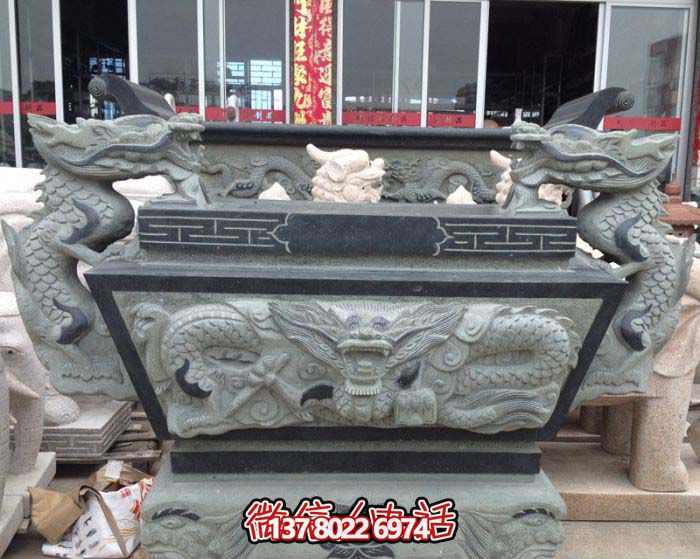 仿古青石雙龍方形平口寺廟香爐擺件 仿古青石雙龍方形平口寺廟香爐擺件
