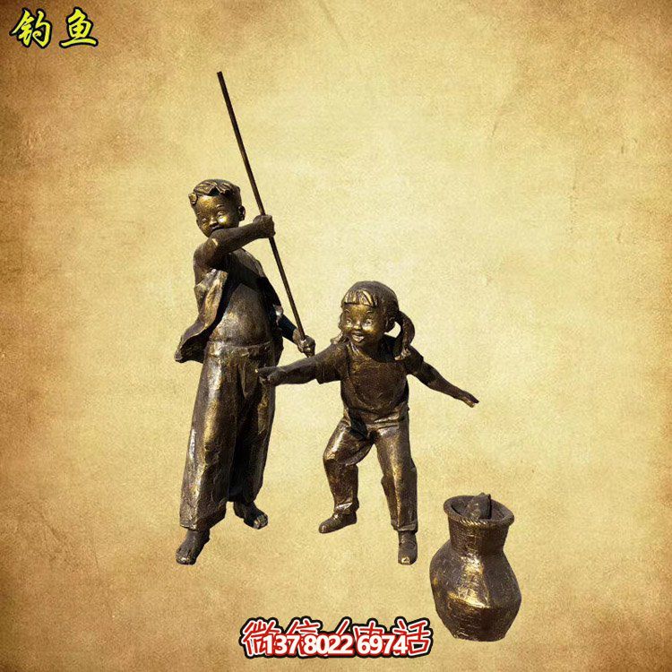 玻璃鋼仿銅戶(hù)外園林景觀兒童雕塑